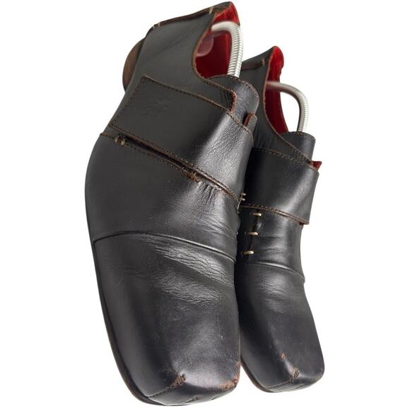 Fly London Square Toe Single Monk Strap Black Leather Men Shoes Sz 45 11.5-12 US - Picture 4 of 16